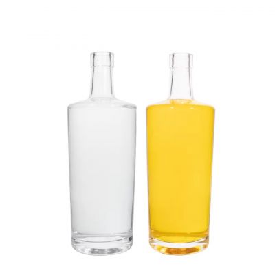 Customized Flat Brandy Whisky Gin Tequila Glass Bottle 750ml Oval Shape Flask Glass Spirits Bottle