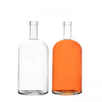 200ml 375ml 500ml 750ml 1000ml Round Empty Flint Glass Liquor Whisky Vodka Tequila Glass Bottle with Cork Lid