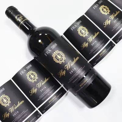 Custom High Quality Premium shinny Textured Wine Label Sticker Embossed Gold Foil Wine Bottle Labels