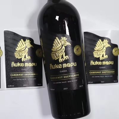 Custom Luxury Matte Black Hot stamping foil golden embossed writing label wine bottle sticker 3D embossed wine label