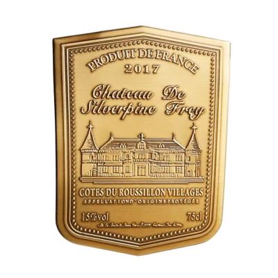 Customized various curved metal embossed aluminum wine labels for wine perfume bottles waterproof stickers labels