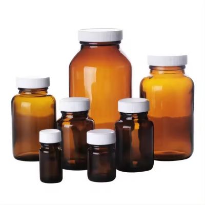 30ml 60ml 75ml 100ml 120ml 150ml 200ml 250ml 300ml 400 500ml Amber Wide Mouth Packer Glass Bottles with White Polypropylene Caps