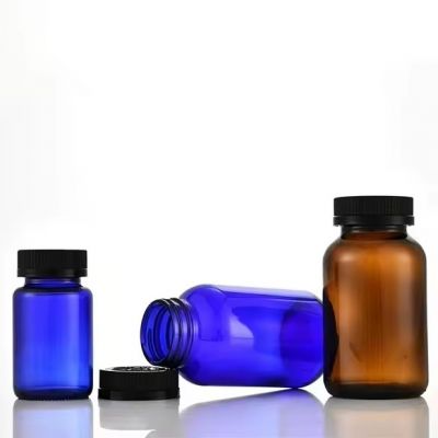 75ml 100m 120ml 150ml 200ml Wide Mouth Cobalt Blue Glass Bottle for Pharmaceutical Pill Medicine
