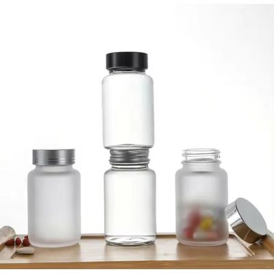 100ml 150ml 200ml Tablet Capsule Clear Frosted Glass Bottle Medical Vitamin Pill Jars Empty By Packaging Glass Bottles