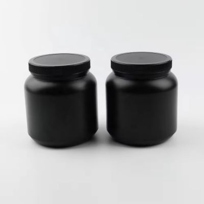 BPA Free HDPE Plastic Medical Bottle 1000cc Black Protein Powder Jars With Big Mouth Screw Cap
