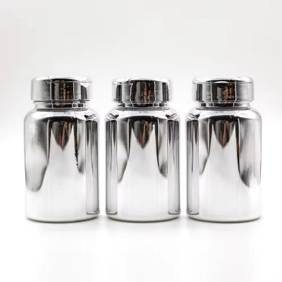 Wholesale Electroplate Gloss Silver PET Plastic Bottles with Screw Cap Solid Powder Capsules Pill Tablet Holder Storage Box