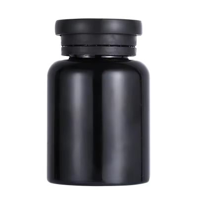 175ml 200ml PET black Child Resistant Plastic Bottle Container For Gummy Candy Vitamin Supplement Capsule Pill