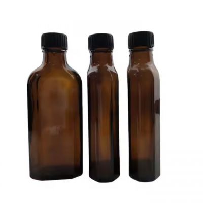 Wholesale 100ml amber flat square essential oil glass bottle syrup glass bottle