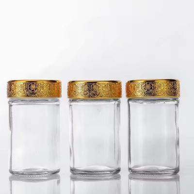 High End Refillable Glass Clear Flower Tea Storage Bottle Saffron Packaging Glass Jar With Gold Cap
