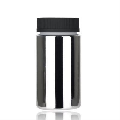 Costom 30ml 50ml 100ml silver chormed plastic pill bottle capsule bottle with aluminum lid