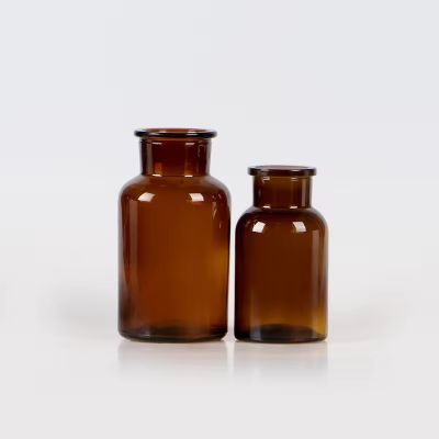 250ml 500ml wide mouth amber reagent glass bottles with glass lid