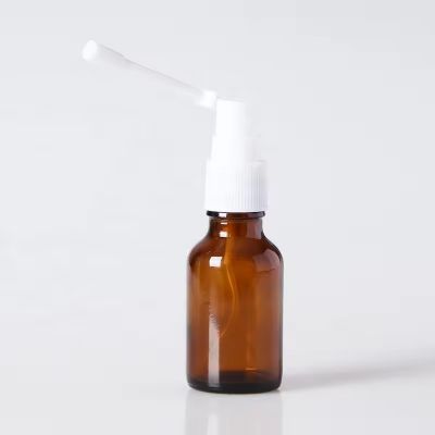 15ml amber glass pharmaceutical nasal spray bottle with withe plastic nasal spray