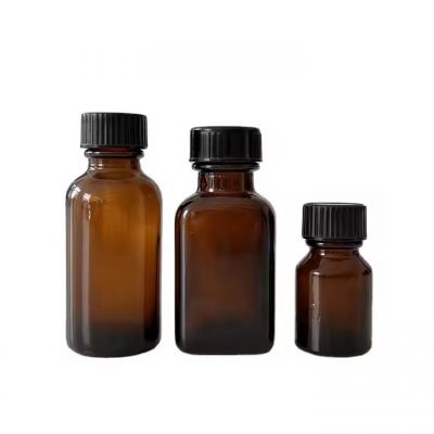 In Stock 1oz 30ML square Amber Glass Oblong Bottles with 20/400 phenolic cap black Cone lines caps