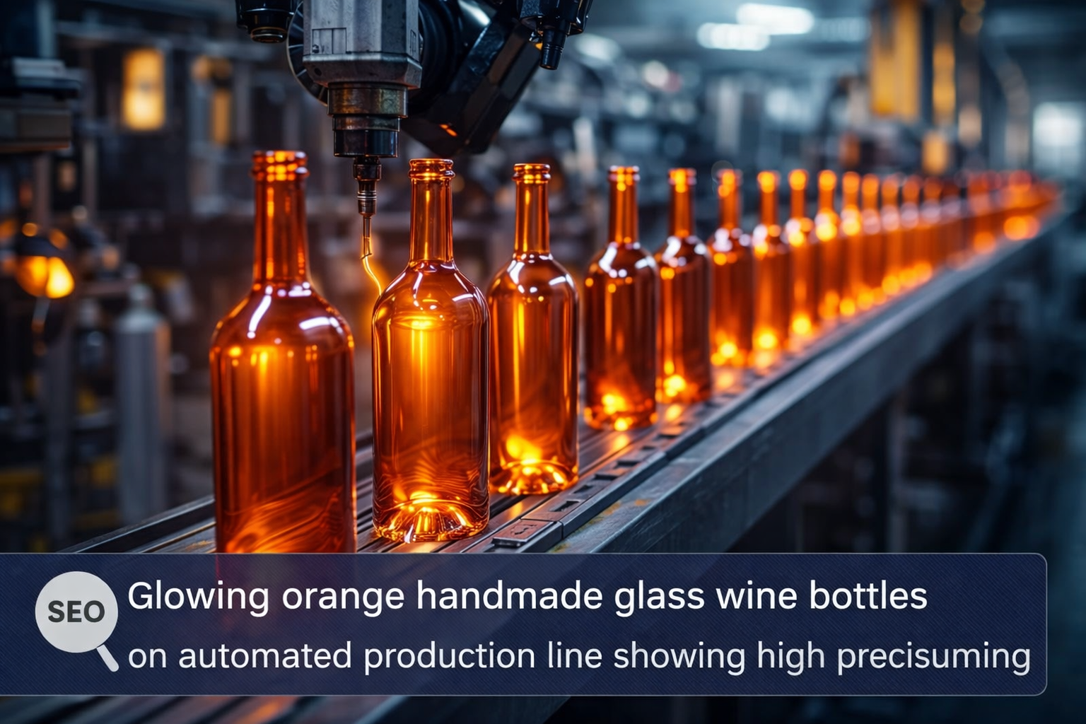 uniform glass wine bottles on automated production line showing high precision manufacturing