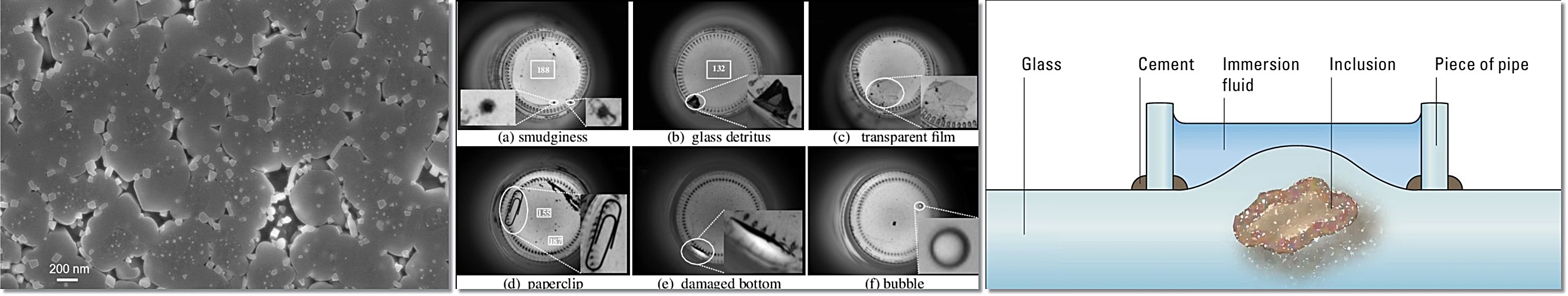 microscopic comparison of smooth glass surface versus rough glass bottle surface with visible stress lines