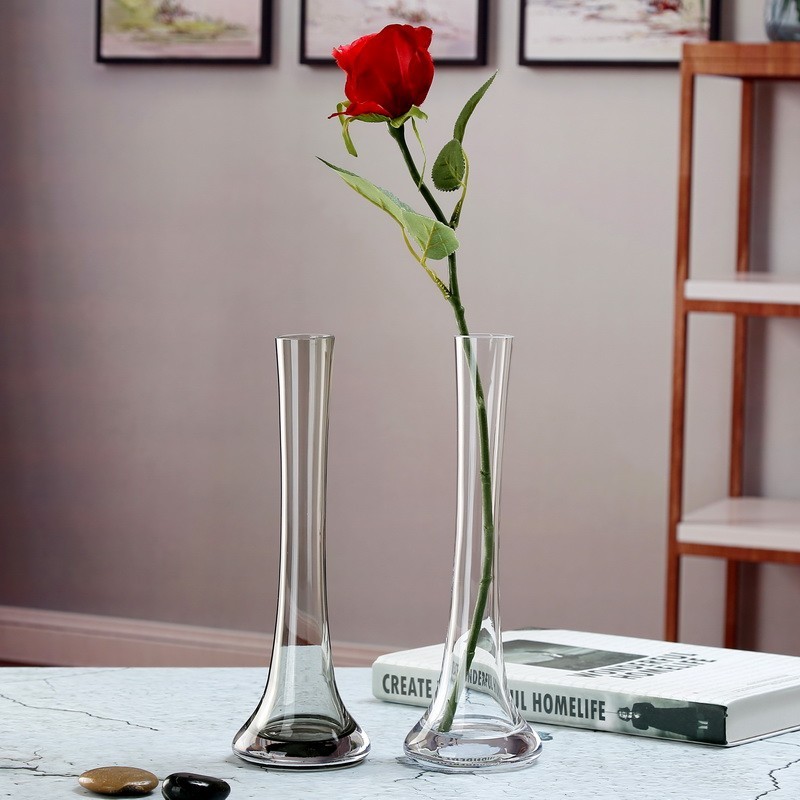 Modern Home Decor Smart Clear Tall Slim Single Flower Glass Vase, High