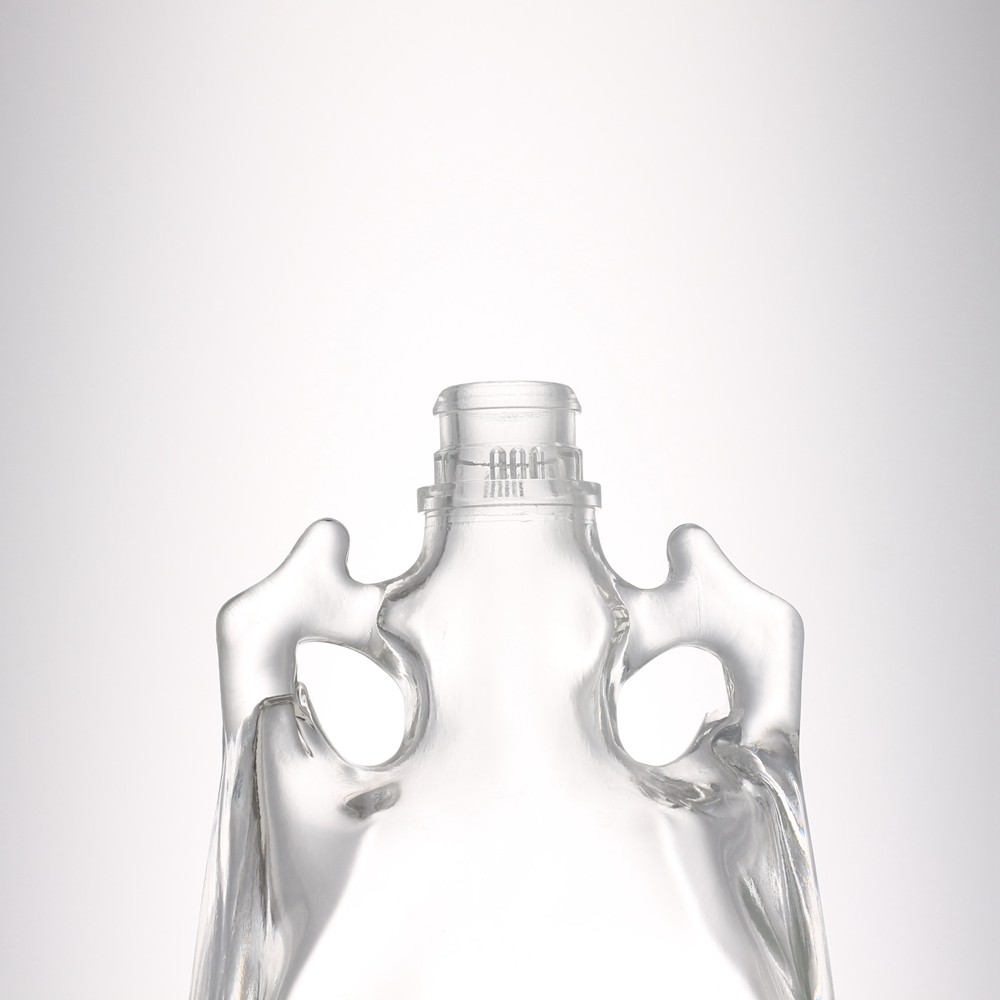 Flat fancy liquor handle bottle empty 500 ml super flint custom glass