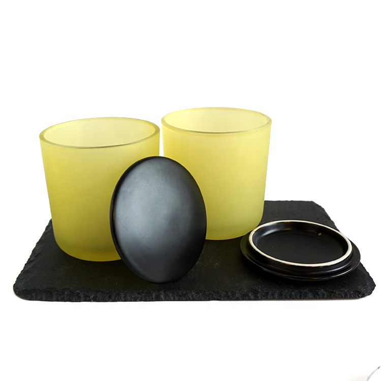 wholesale luxury frosted yellow candle jar 8oz candle tumbler with