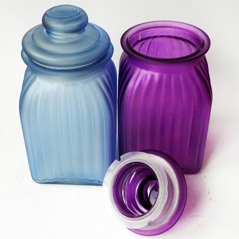 Custom cylindrical frosted stained glass candle jar with lid,High