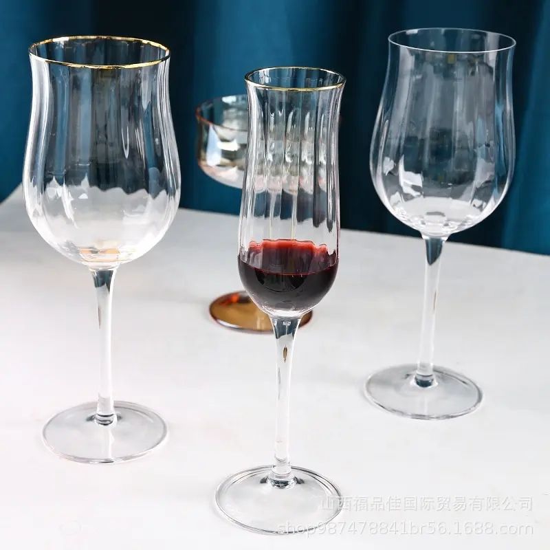 Amazon Hot Sale 100% Lead Free Classical Crystal Hand Blown Long Stem Red Wine Glass