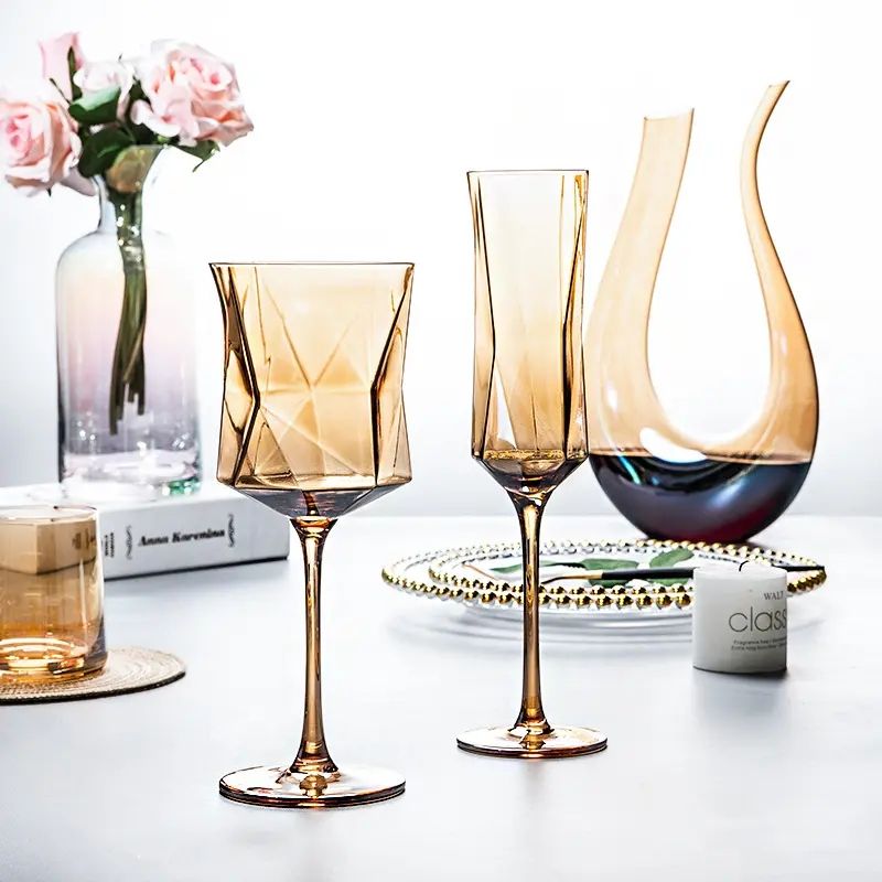 Amazon Hot Sale 100% Lead Free Classical Crystal Hand Blown Long Stem Red Wine Glass