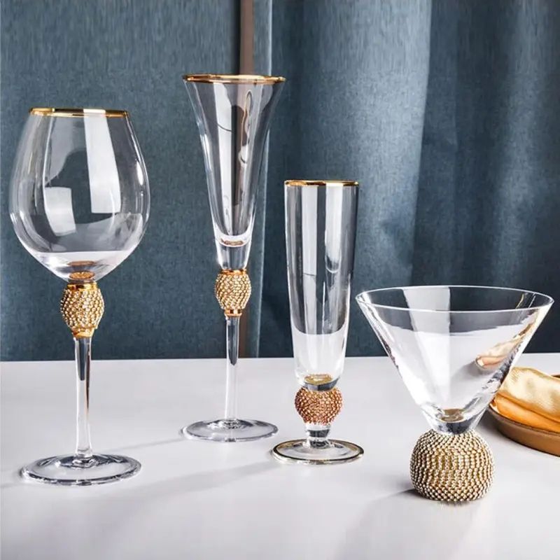 Amazon Hot Sale 100% Lead Free Classical Crystal Hand Blown Long Stem Red Wine Glass