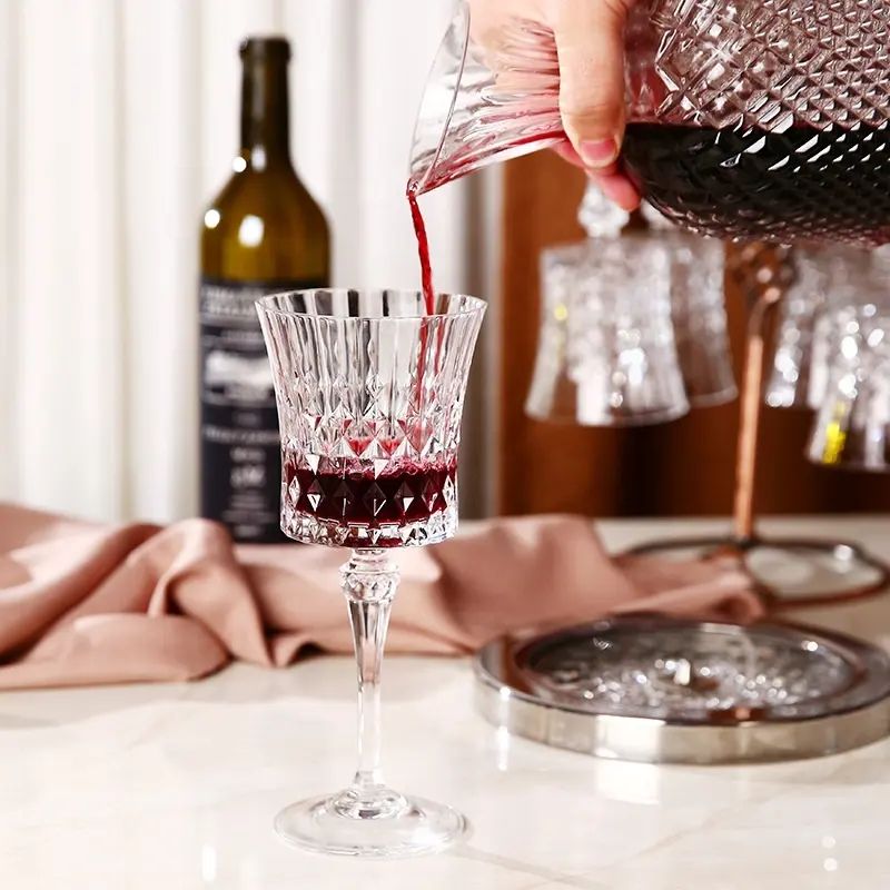 Amazon Hot Sale 100% Lead Free Classical Crystal Hand Blown Long Stem Red Wine Glass