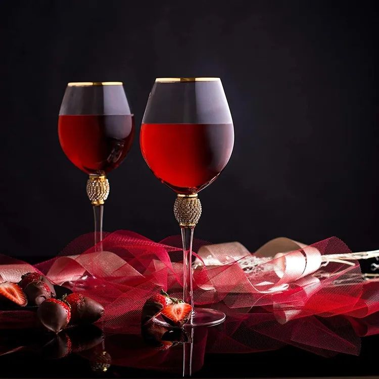 Amazon Hot Sale 100% Lead Free Classical Crystal Hand Blown Long Stem Red Wine Glass