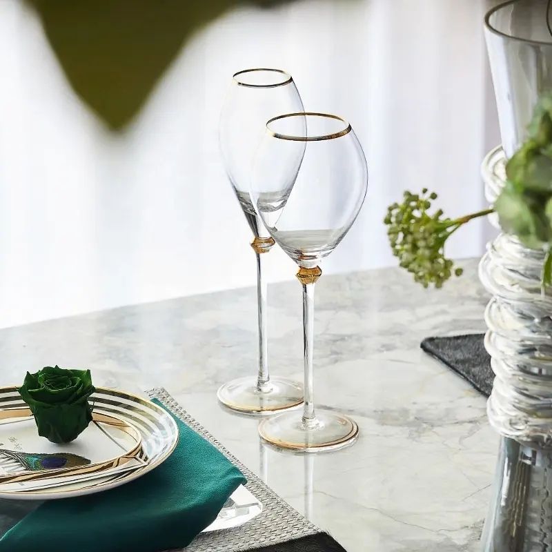Amazon Hot Sale 100% Lead Free Classical Crystal Hand Blown Long Stem Red Wine Glass