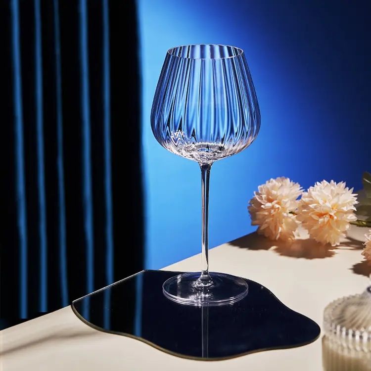 Amazon Hot Sale 100% Lead Free Classical Crystal Hand Blown Long Stem Red Wine Glass