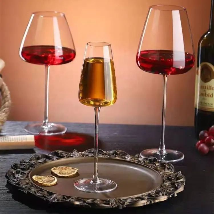 Amazon Hot Sale 100% Lead Free Classical Crystal Hand Blown Long Stem Red Wine Glass