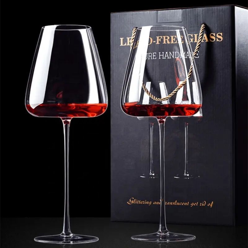 Amazon Hot Sale 100% Lead Free Classical Crystal Hand Blown Long Stem Red Wine Glass