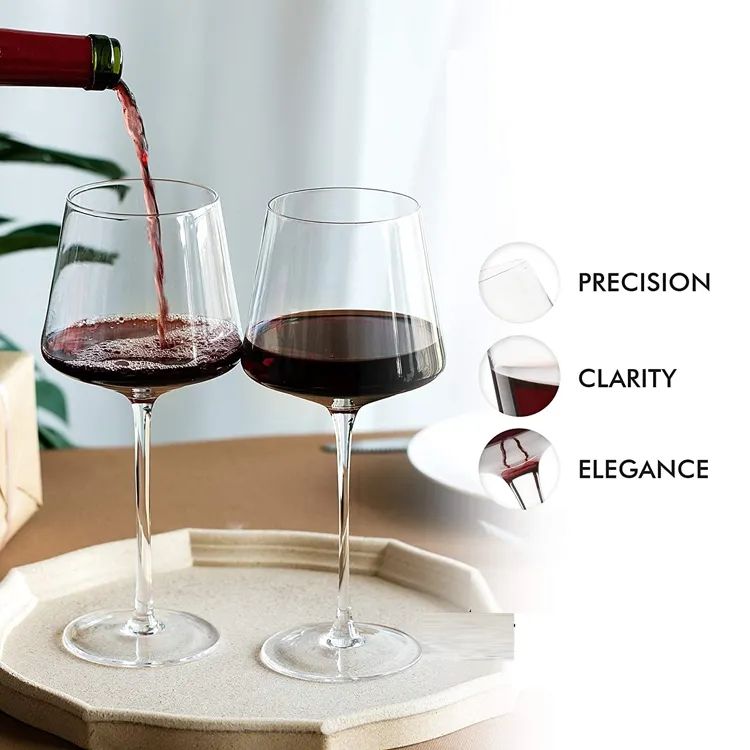 Amazon Hot Sale 100% Lead Free Classical Crystal Hand Blown Long Stem Red Wine Glass