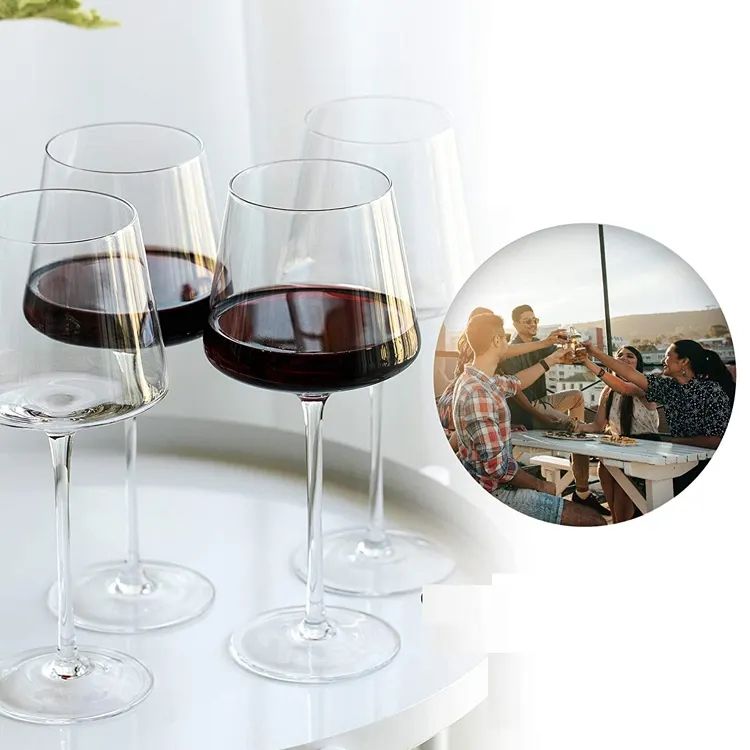 Amazon Hot Sale 100% Lead Free Classical Crystal Hand Blown Long Stem Red Wine Glass