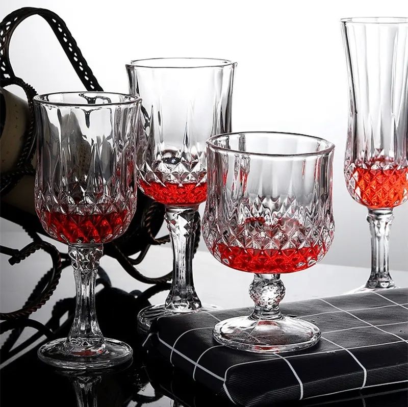 Amazon Hot Sale 100% Lead Free Classical Crystal Hand Blown Long Stem Red Wine Glass