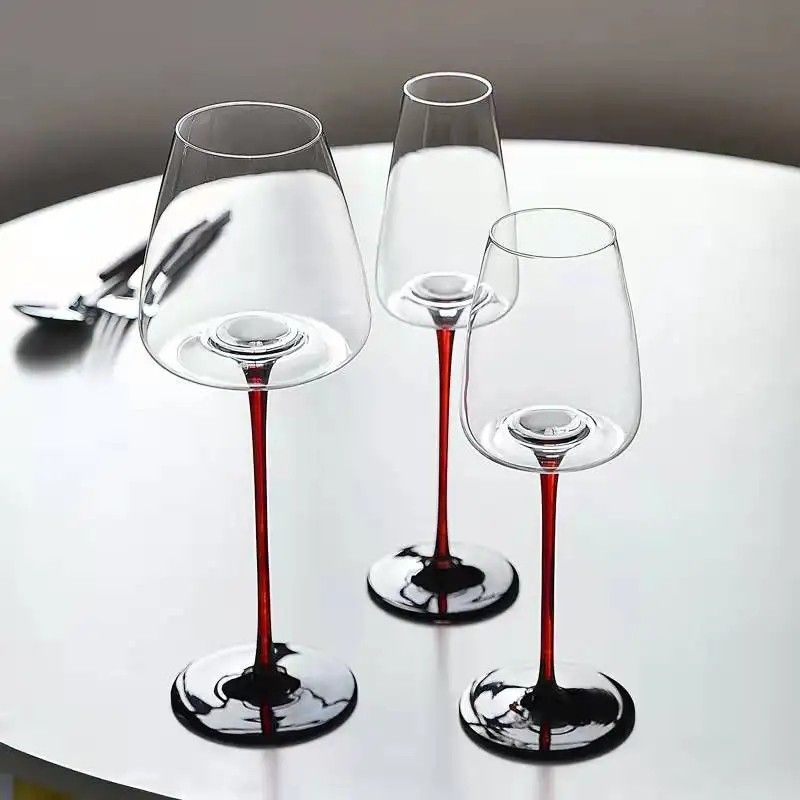 Amazon Hot Sale 100% Lead Free Classical Crystal Hand Blown Long Stem Red Wine Glass