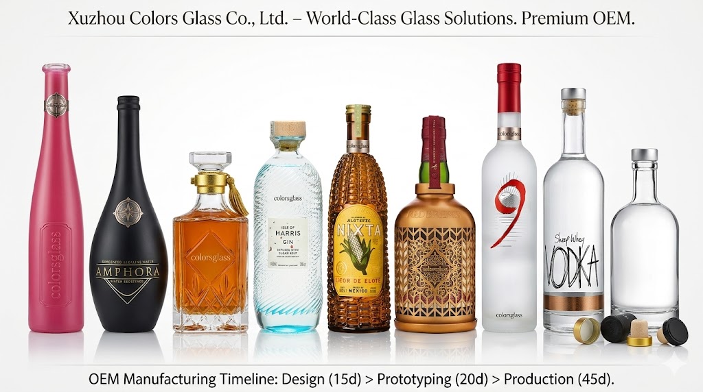 Premium super flint glass bottle designed for whisky, vodka, gin and luxury spirits 