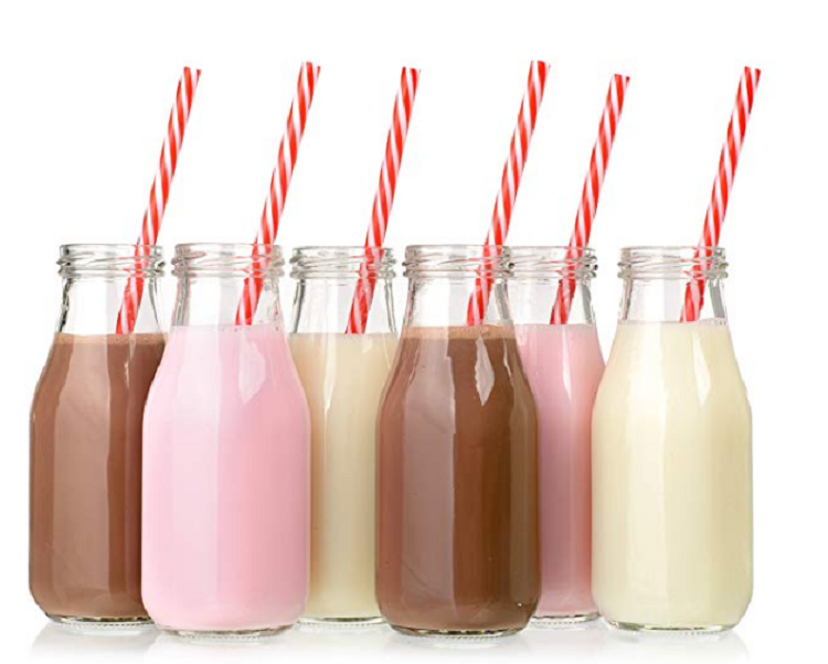 330ml Glass Milk Bottle With Reusable Metal Lids and Straws Juice Bottle Glass