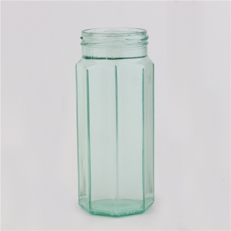 Clear Octagon Shape Glass Jar for Food Packing Jar with Metal Twist Off Cap