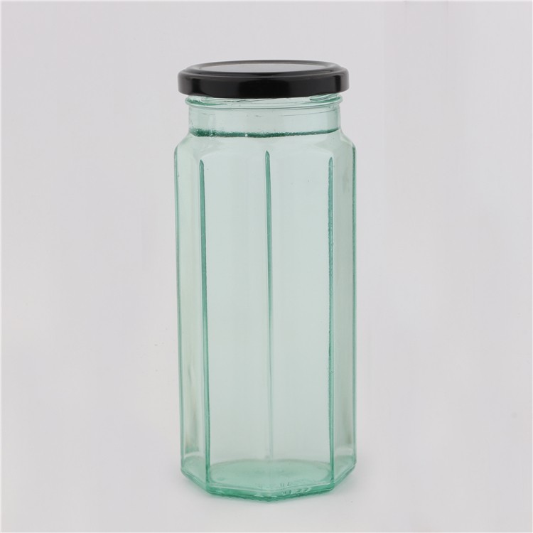 Clear Octagon Shape Glass Jar for Food Packing Jar with Metal Twist Off Cap