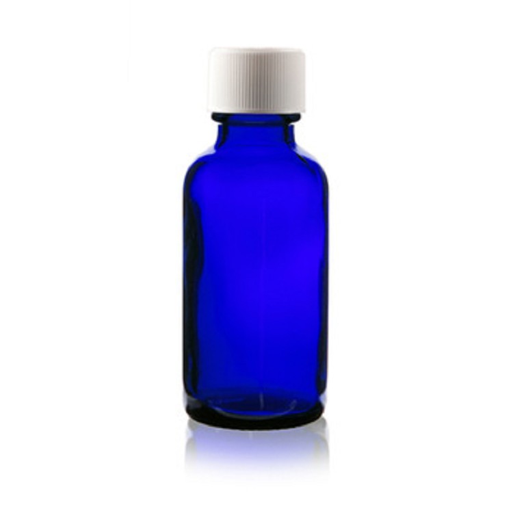 1 oz (30ml) Cobalt BLUE Boston Round Glass Bottle with Child Resistant Cap 