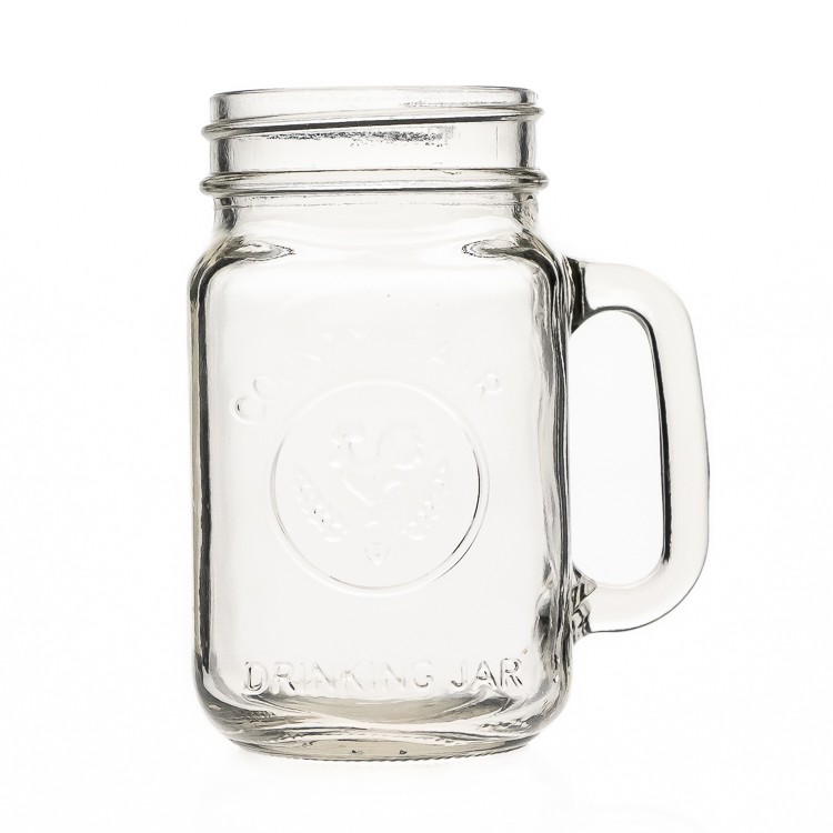 OEM Factory Home Drinkware Type Mugs Cup 450 ml 15 oz Glass Mason Jar with Handle and Lids 