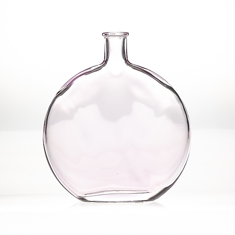 New Design 540ml 18oz Flat Round Clear Pink Crystal Glass