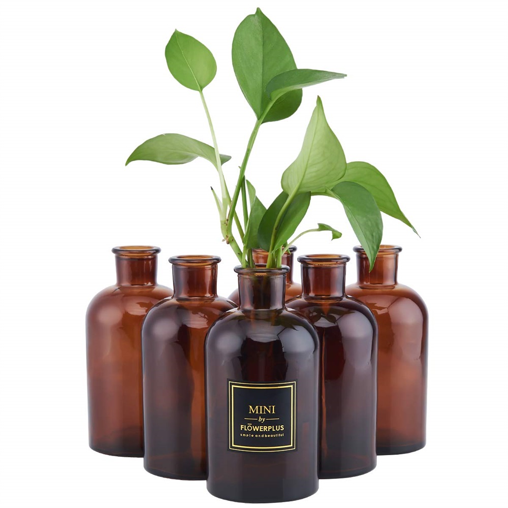 Home Decor 65ml Small Round Amber Glass Vase vintage cheap amber glass