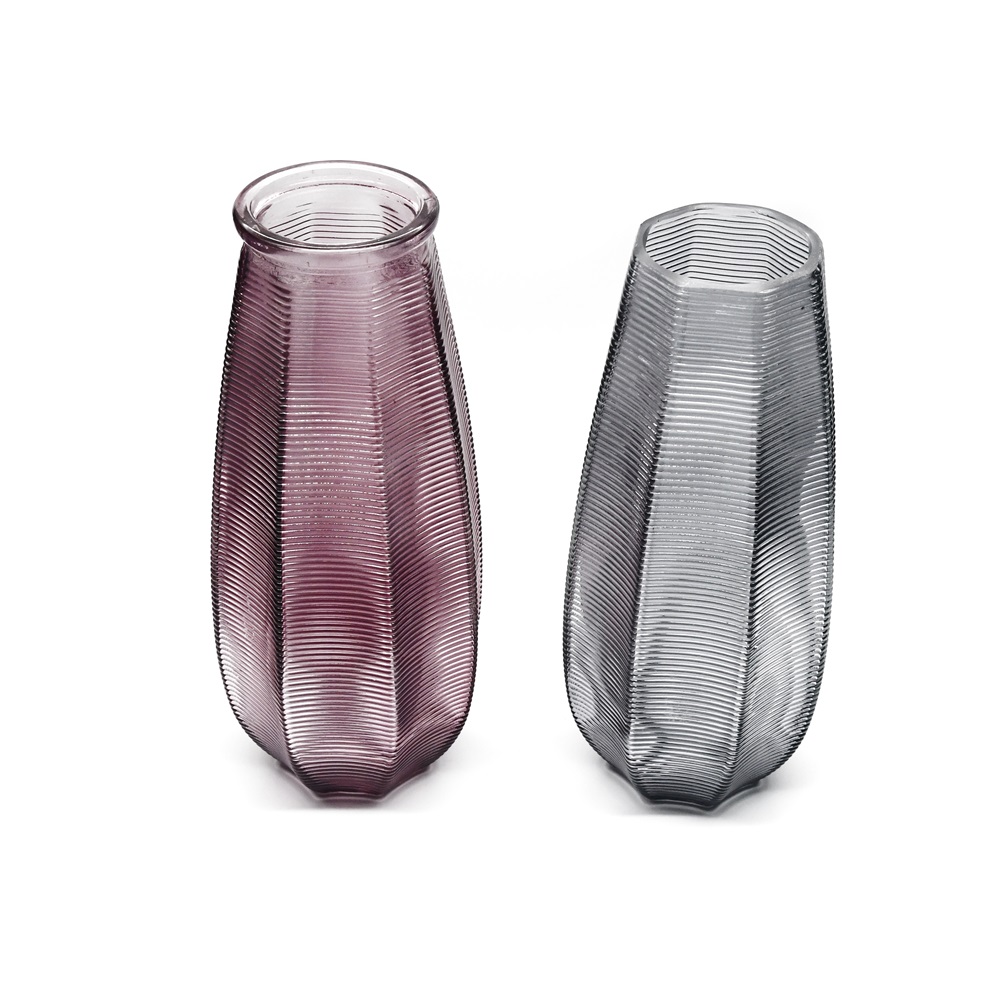 Violet purple grey black Color Home Decor Centerpieces Gift Art Ribbed Glass Vase for Decoration