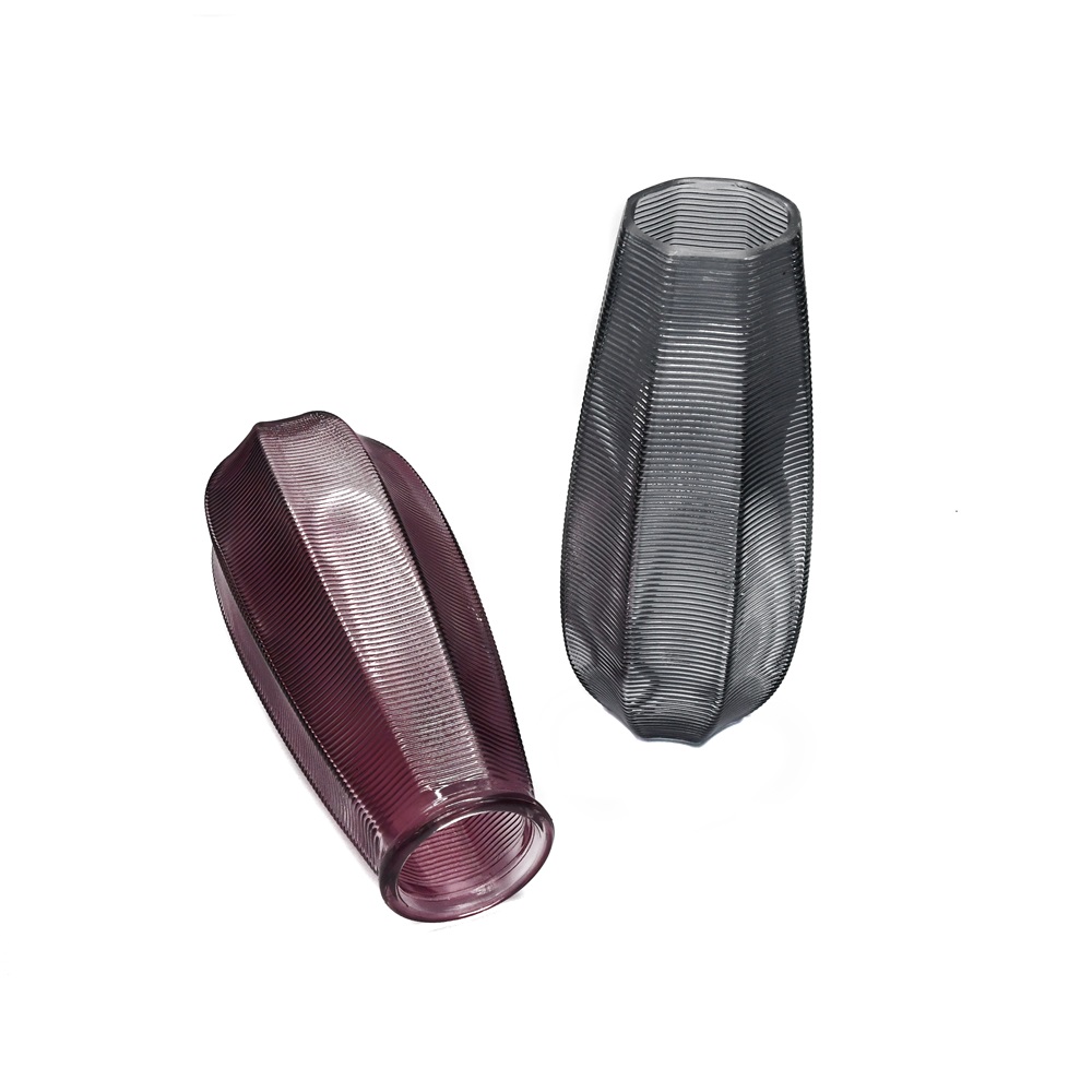 Violet purple grey black Color Home Decor Centerpieces Gift Art Ribbed Glass Vase for Decoration
