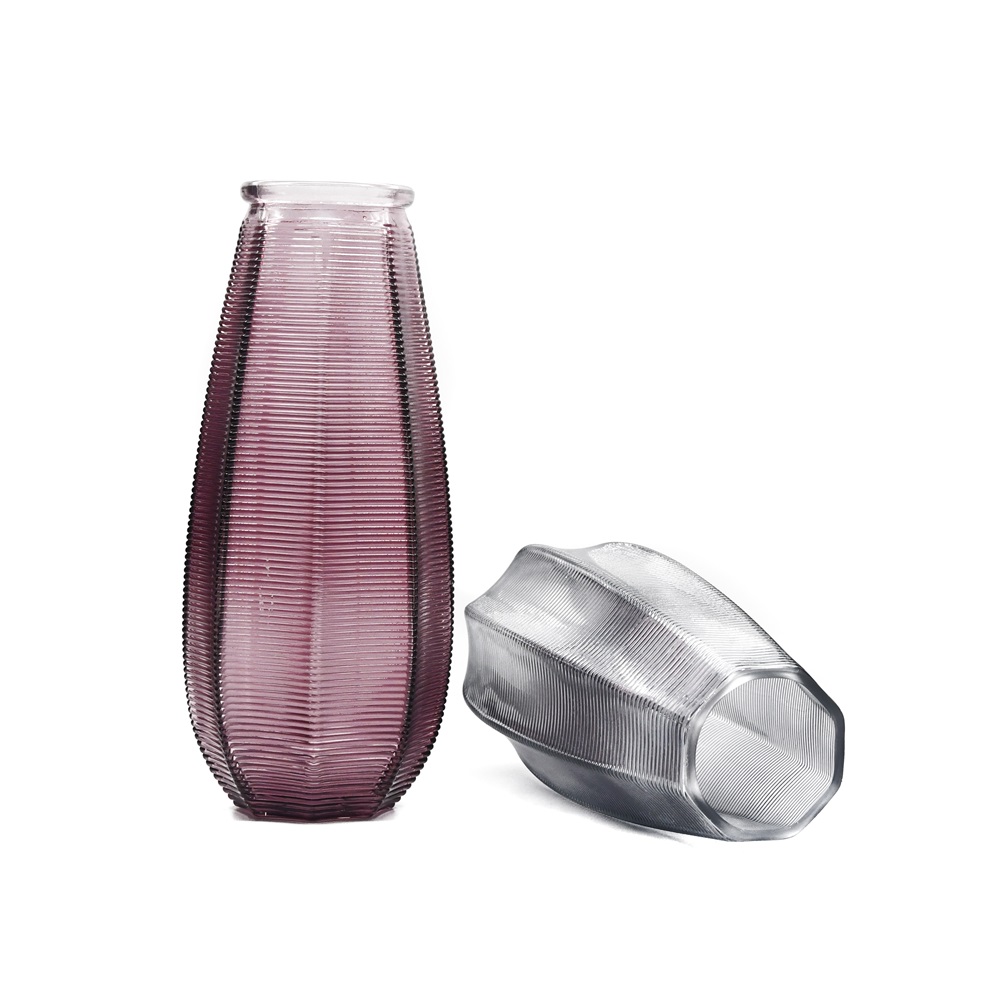 Violet purple grey black Color Home Decor Centerpieces Gift Art Ribbed Glass Vase for Decoration