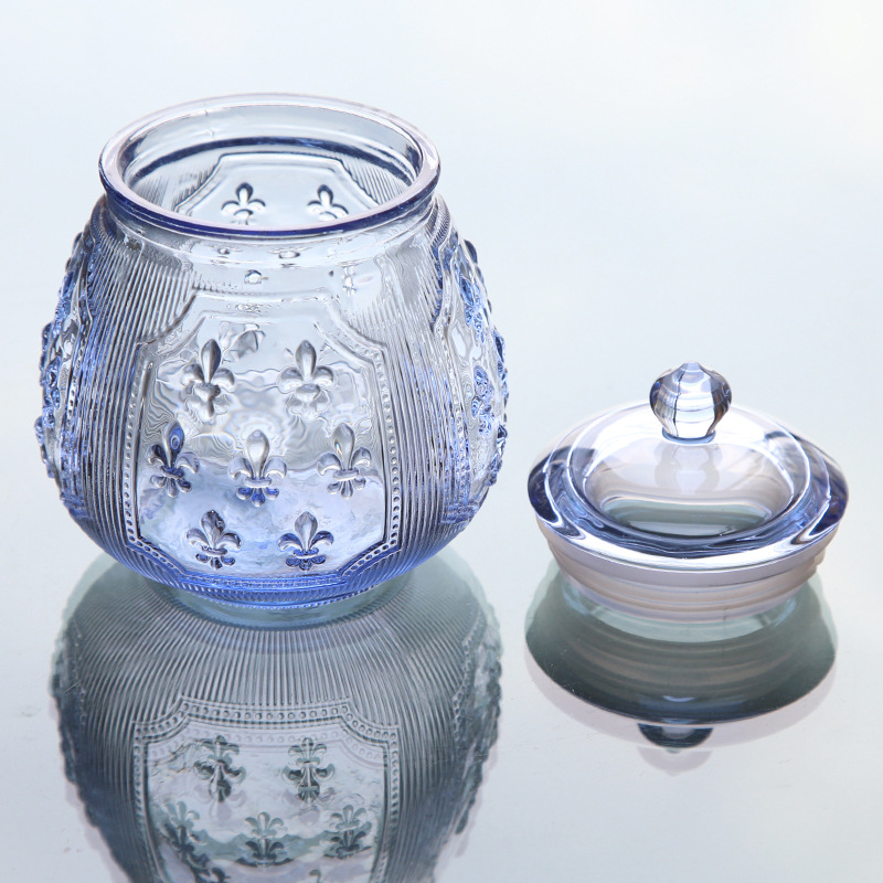700ml 750ml 800ml Color vintage floating carving flower glass sealed jar with lid candy food storage jar wholesale 