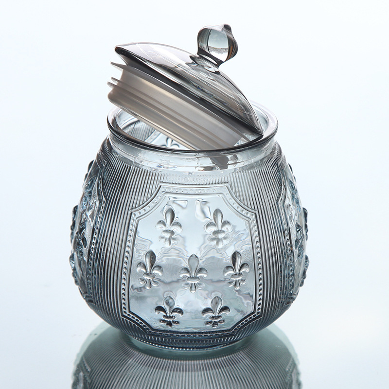 700ml 750ml 800ml Color vintage floating carving flower glass sealed jar with lid candy food storage jar wholesale 