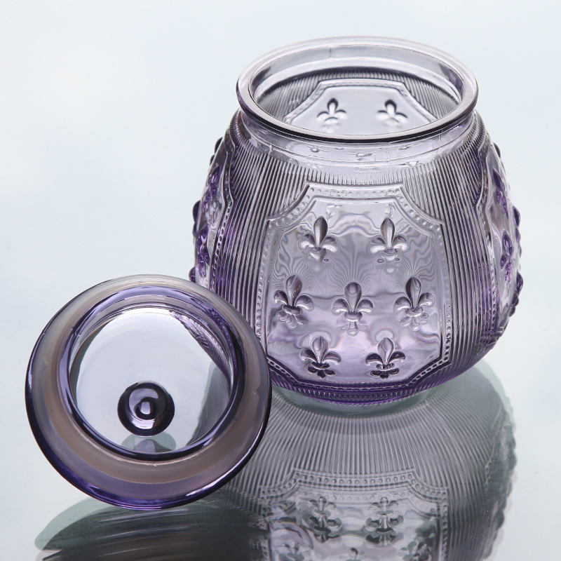 700ml 750ml 800ml Color vintage floating carving flower glass sealed jar with lid candy food storage jar wholesale 